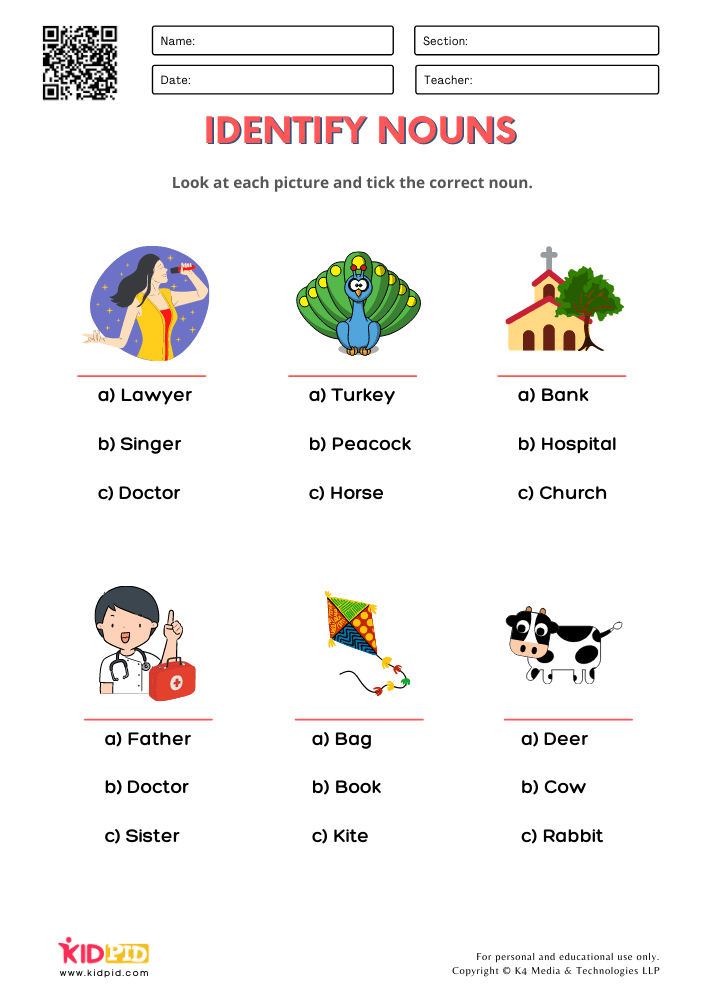 Identify Noun Worksheets For Grade 1 Kidpid