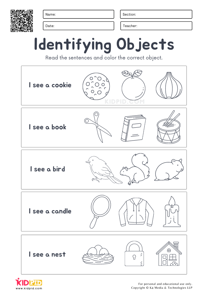 Identifying Objects and Coloring Worksheets for Kids