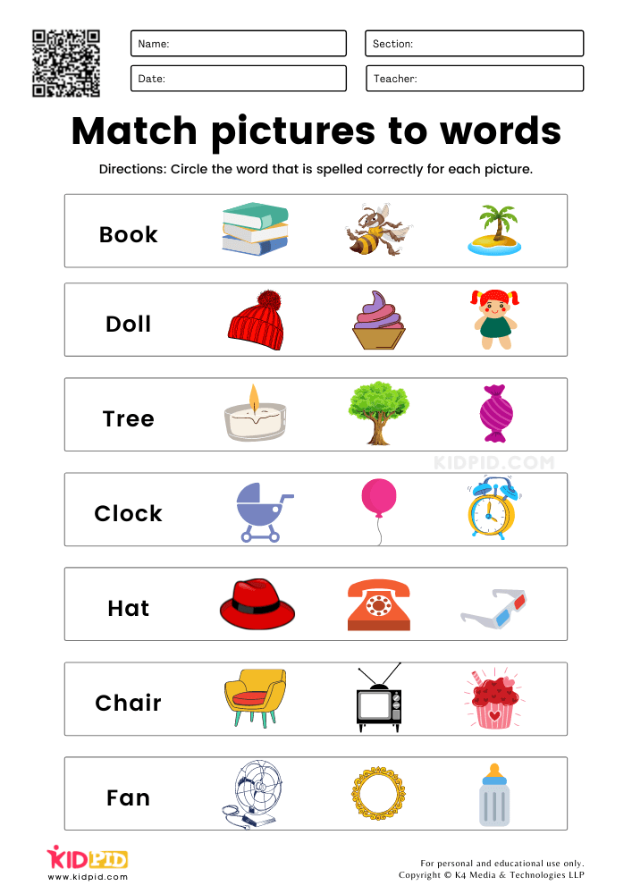 vocabulary worksheet matching