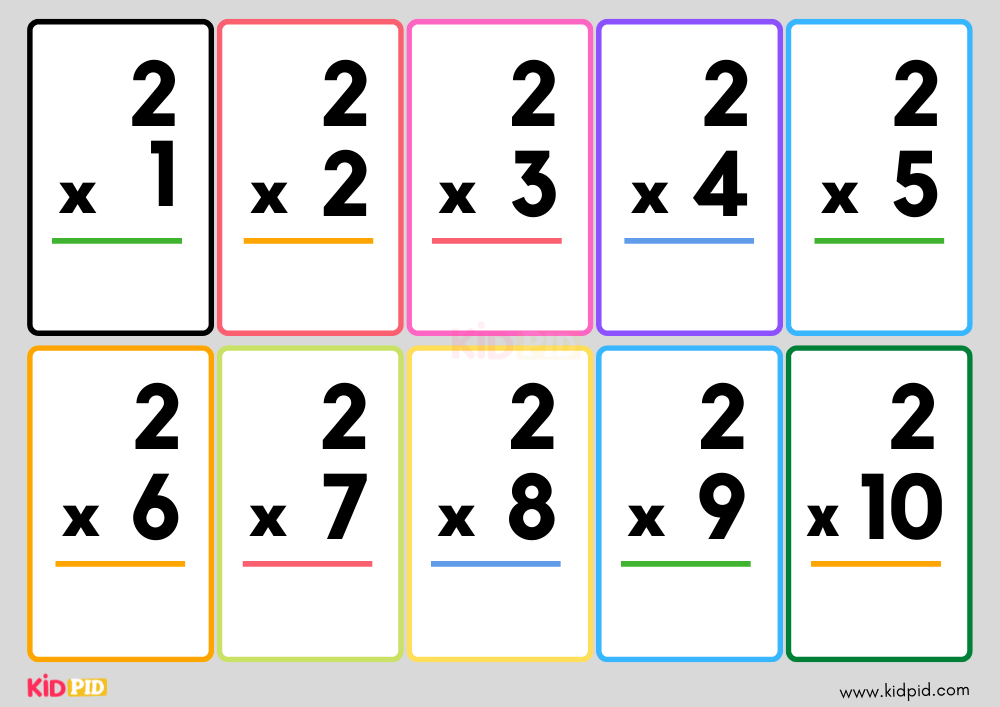 Multiplication Colorful Flashcard Sheets Kidpid