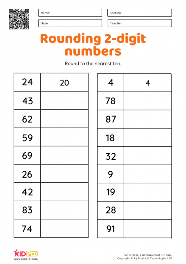 Rounding 2 digit Numbers Worksheets For Grade 1 Kidpid