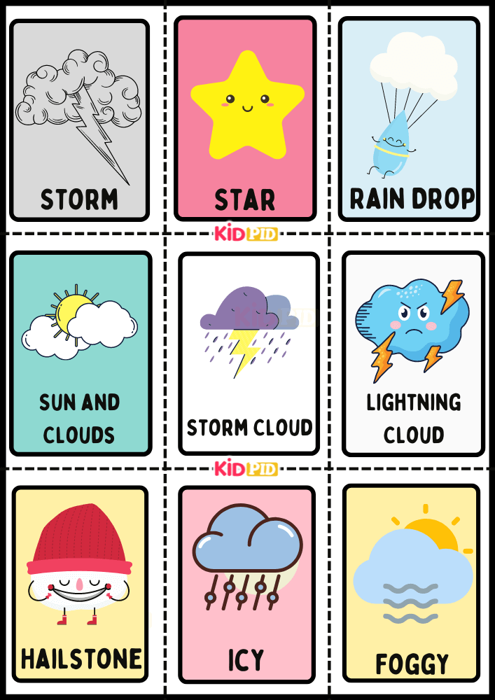 Weather Cheerful Flashcard Sheets
