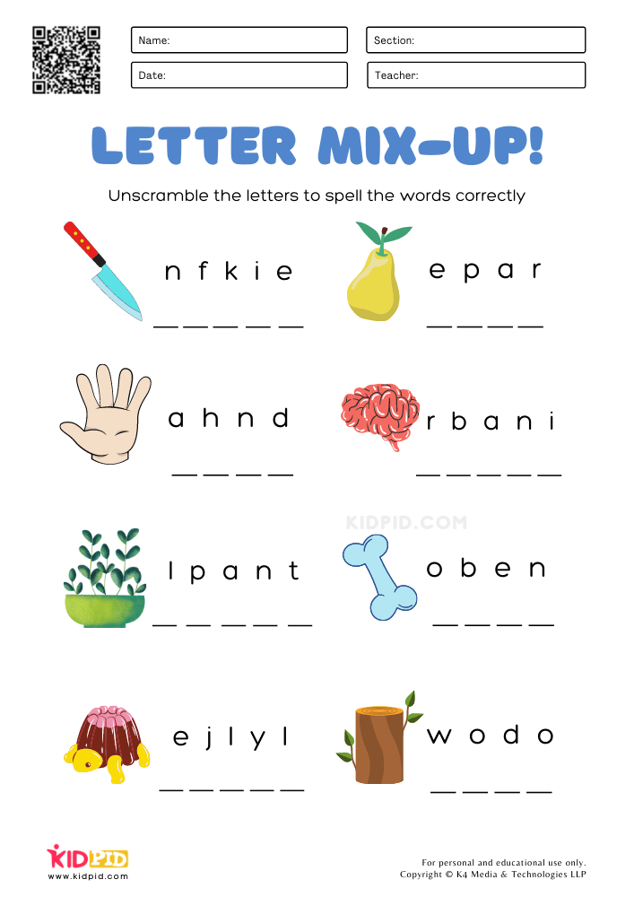 Unscramble The Letters Worksheets for Kids - Kidpid jumbled letters to words