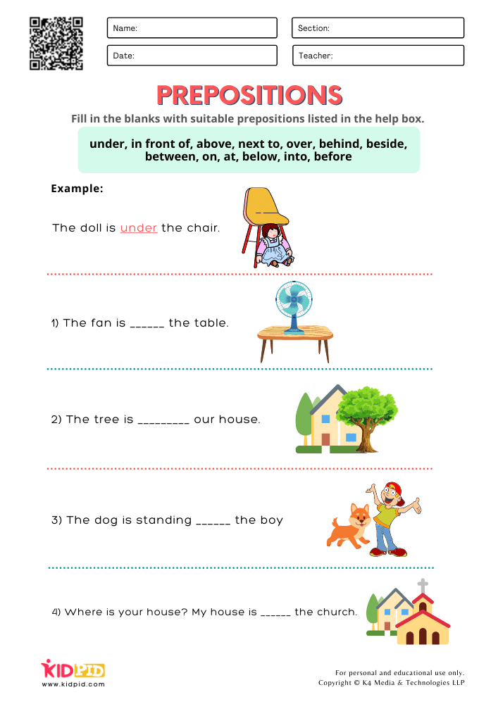 WORKSHEET 13 Identify Correct Prepositions Worksheets for Grade 1