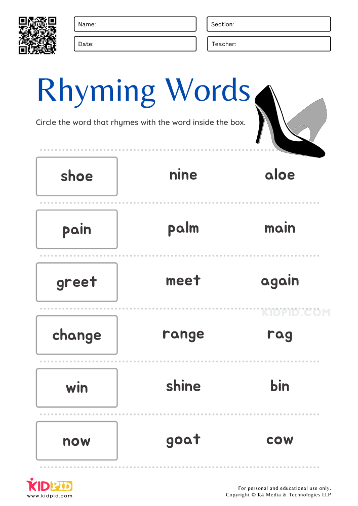 homework of rhyming words