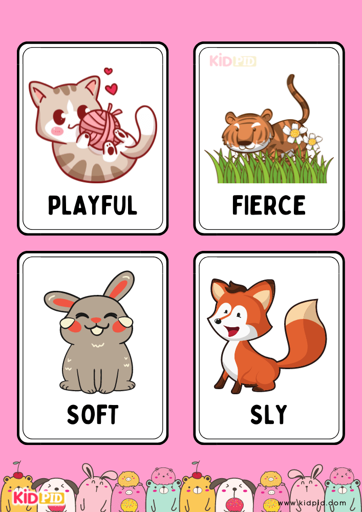 Animal Adjectives Flashcards - Kidpid