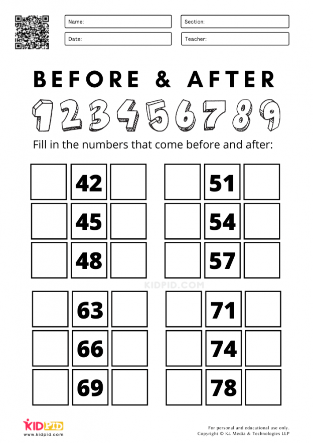 Before And After Numbers Worksheets For Kids Kidpid