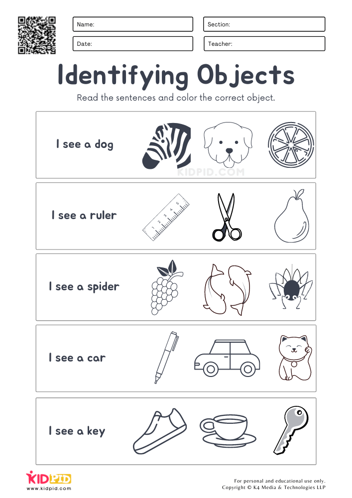Identifying Objects &amp; Coloring Worksheets for Kids