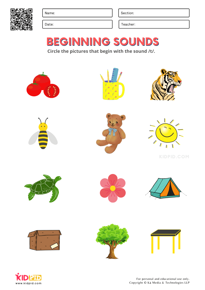 Circle the Picture Beginning Sounds Worksheets for Kids