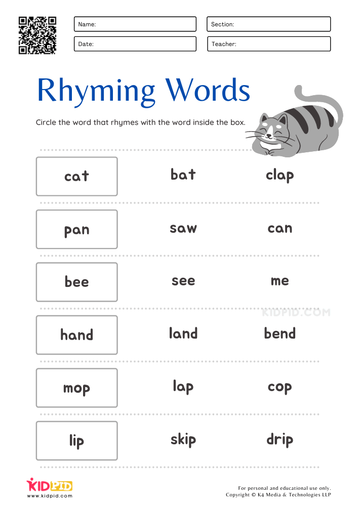 Rhyming Word Worksheets for Kids - Kidpid