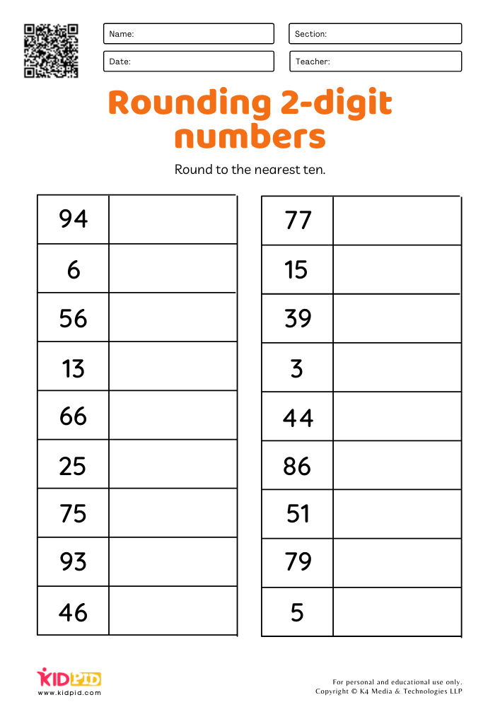rounding 2 digit numbers worksheets for grade 1 kidpid