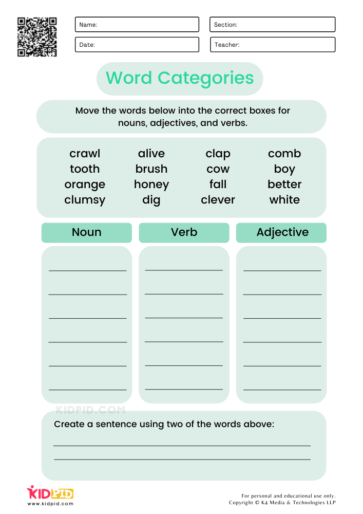 Sort Words Into Categories Worksheets for Kids