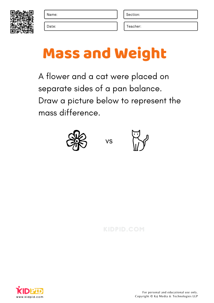 Mass and Weight Math Worksheets for Grade 1