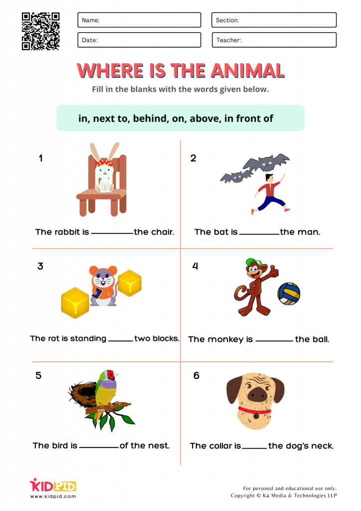 Preposition Worksheets for Kindergarten