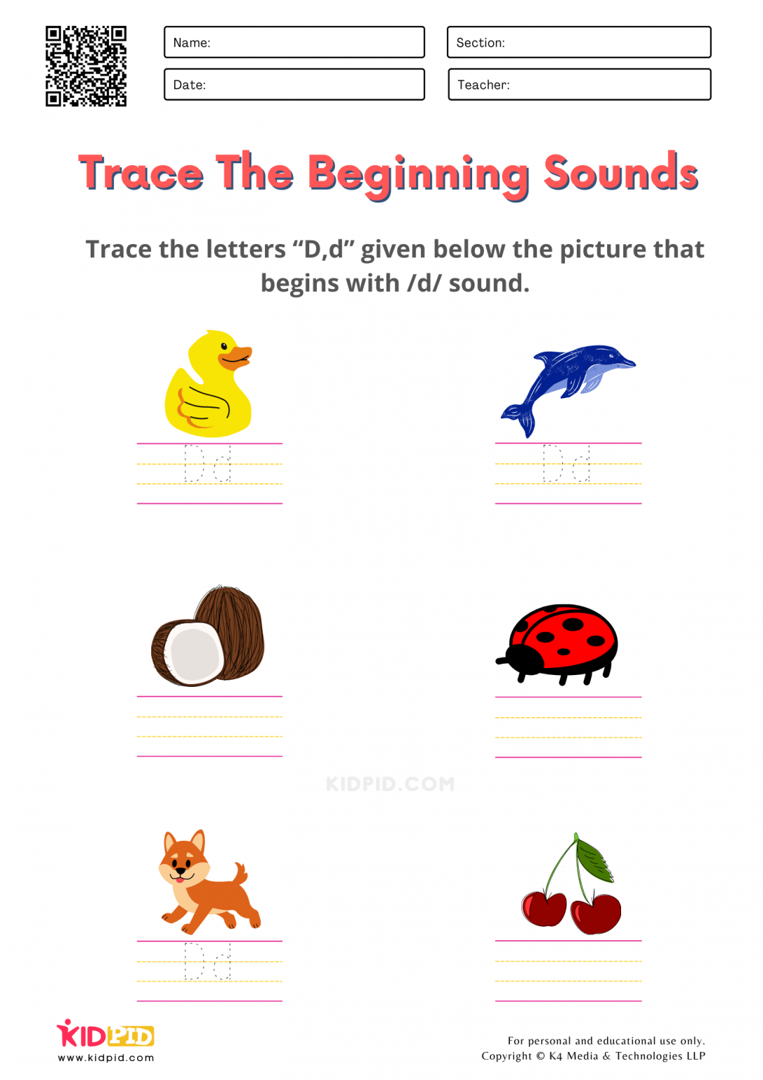 Trace The Beginning Sound Worksheets for Kindergarten - Kidpid