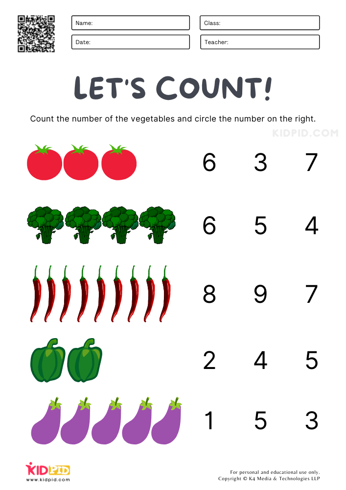 Counting Numbers Worksheet for Kids (1-10)