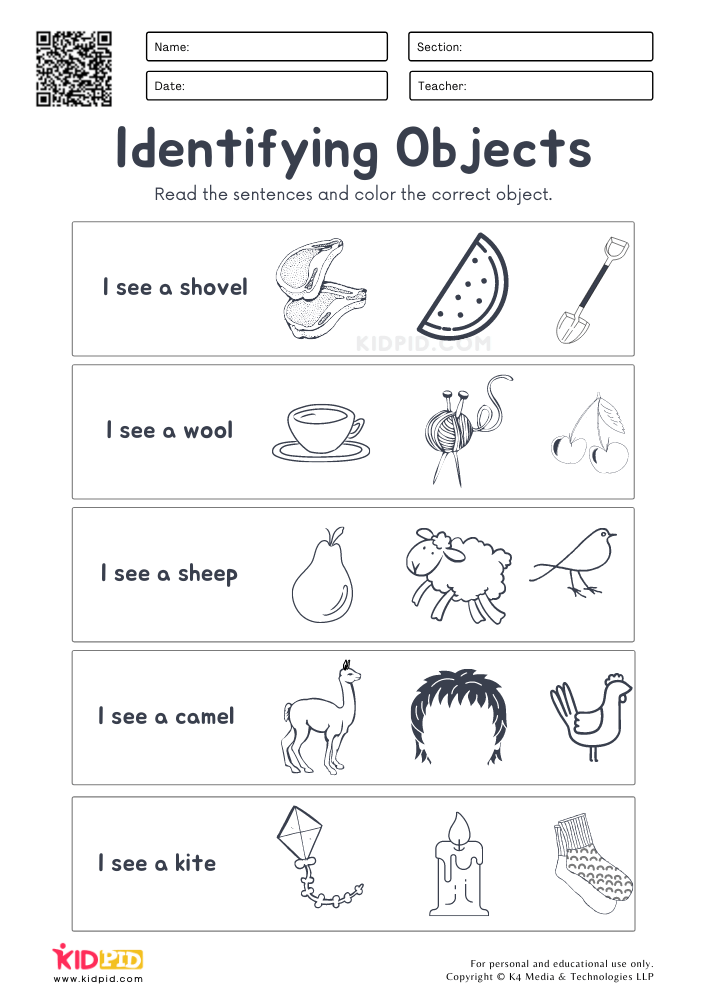 Identifying Objects &amp; Coloring Worksheets for Kids