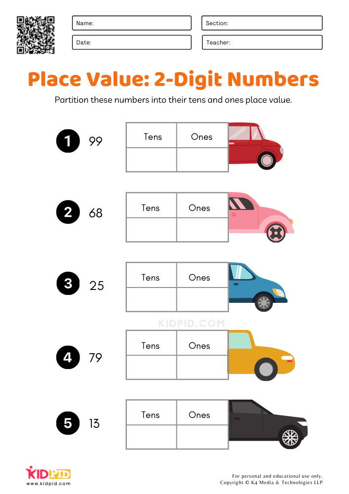 Place Value 2 Digit Numbers Worksheets For Grade 1 Kidpid