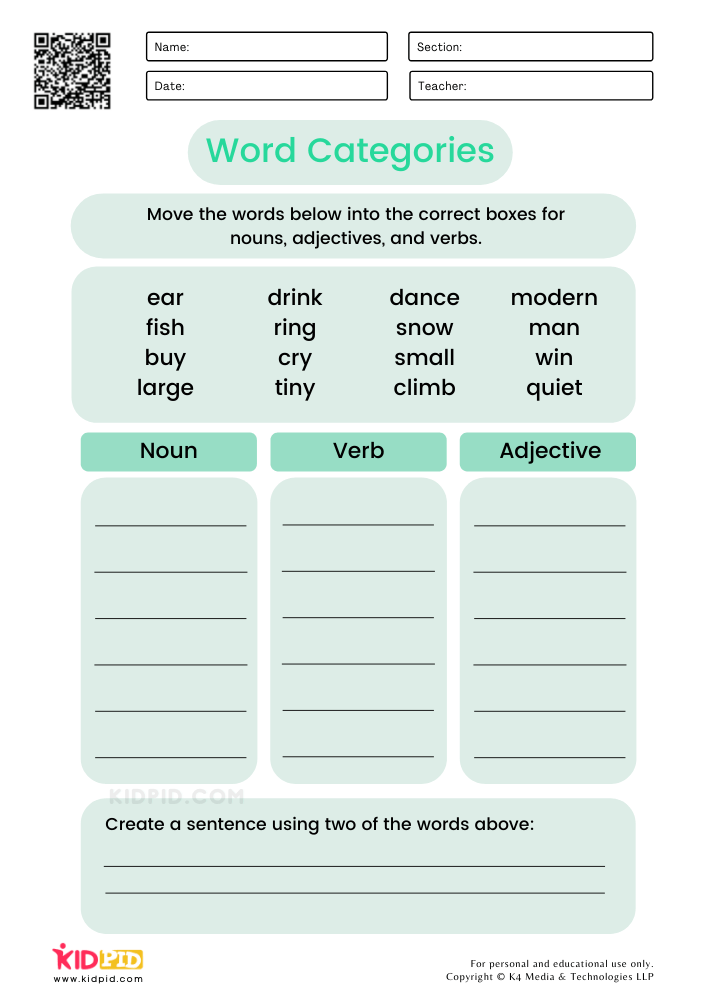 Sort Words Into Categories Worksheets for Kids