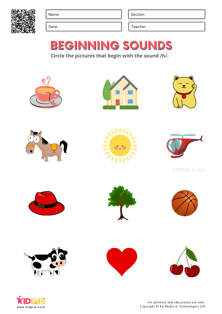 Circle the Picture Beginning Sounds Worksheets for Kids