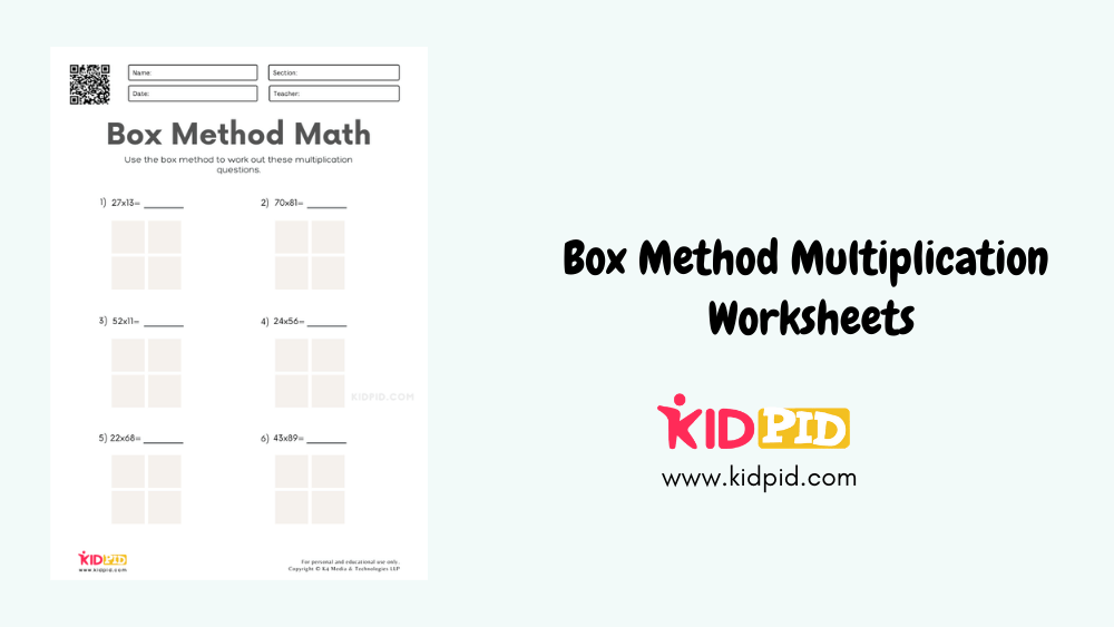  Box Method Multiplication Worksheets For 2 Digit Numbers Kidpid