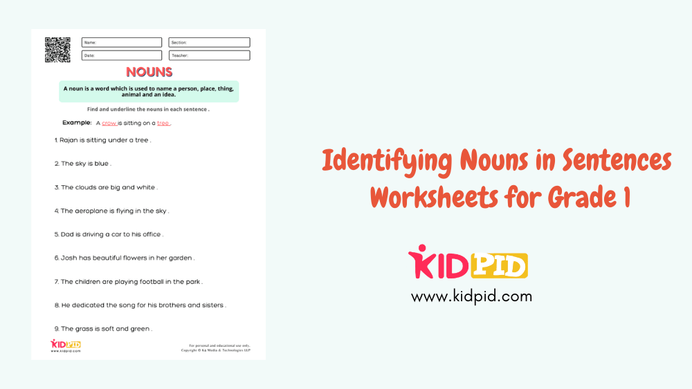 Identifying Nouns In Sentences Worksheets For Grade 1 Kidpid