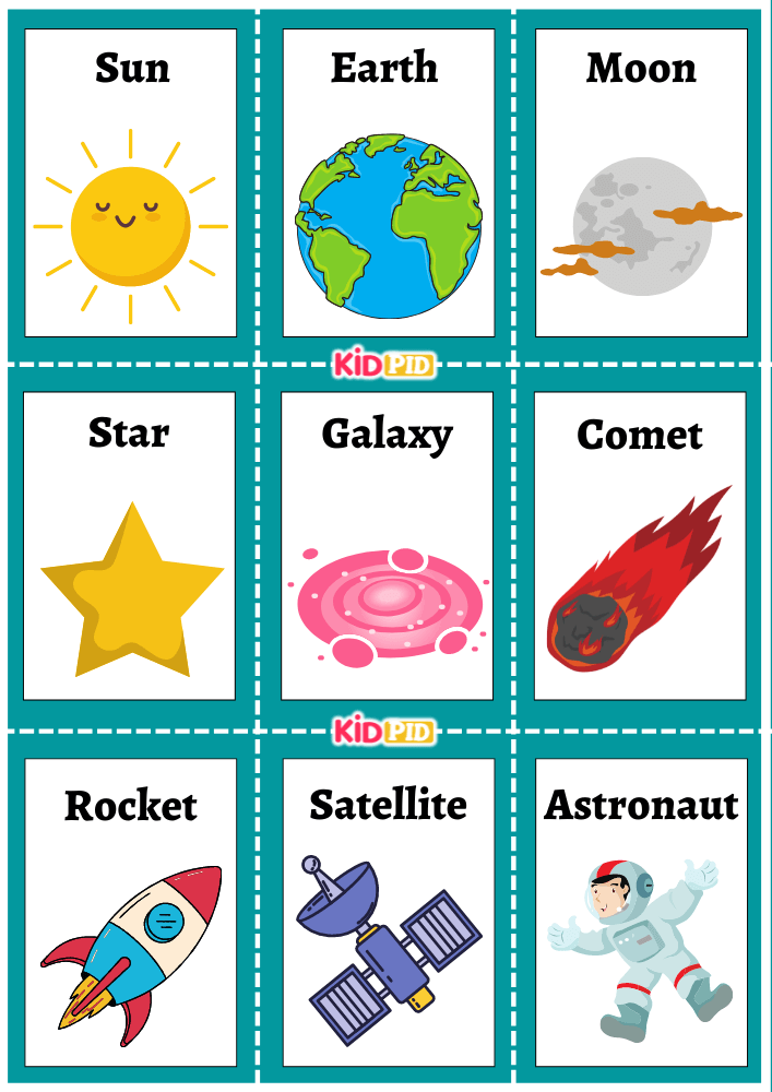 Things in Space Blue Flashcard Sheets