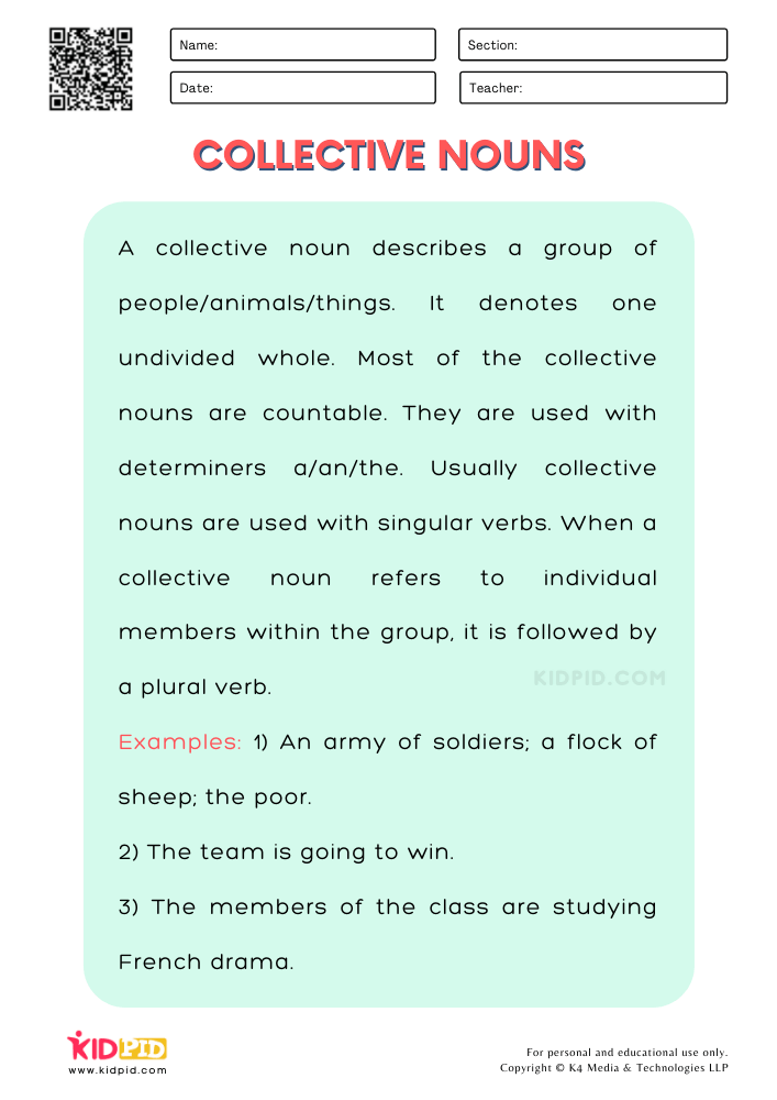 Collective Nouns Printable Worksheets for Grade 2