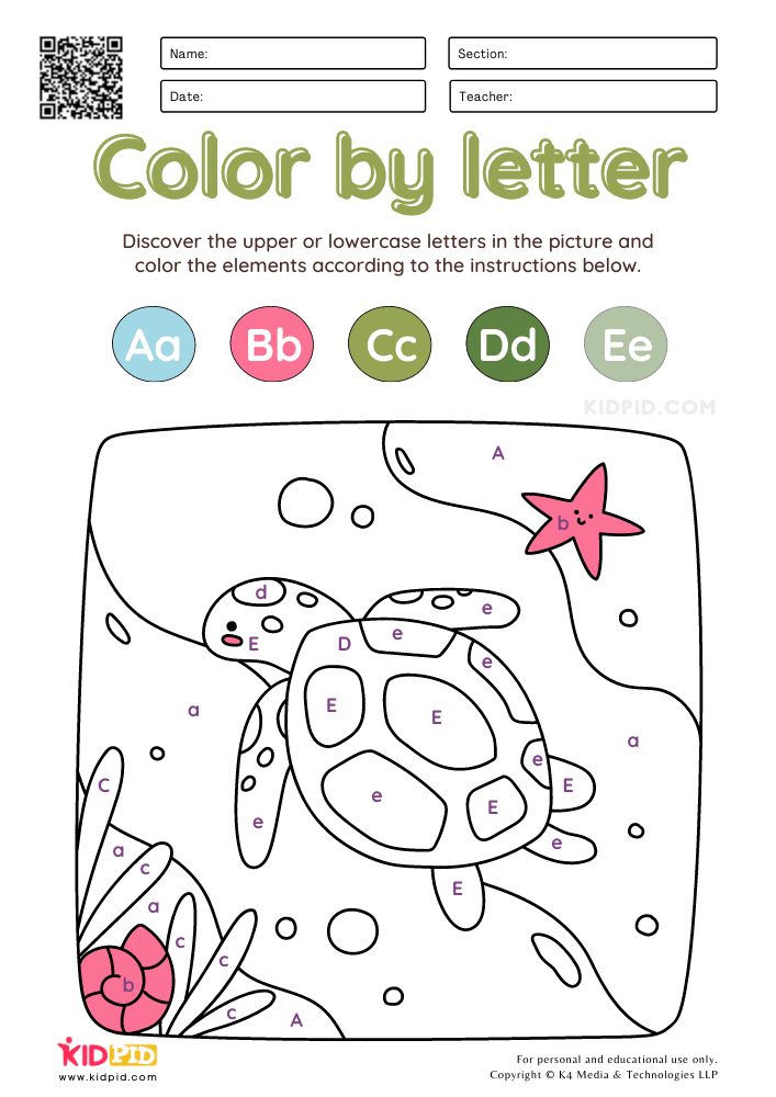 WORKSHEET 1 Color by Letter Free Printable Worksheets for Kids