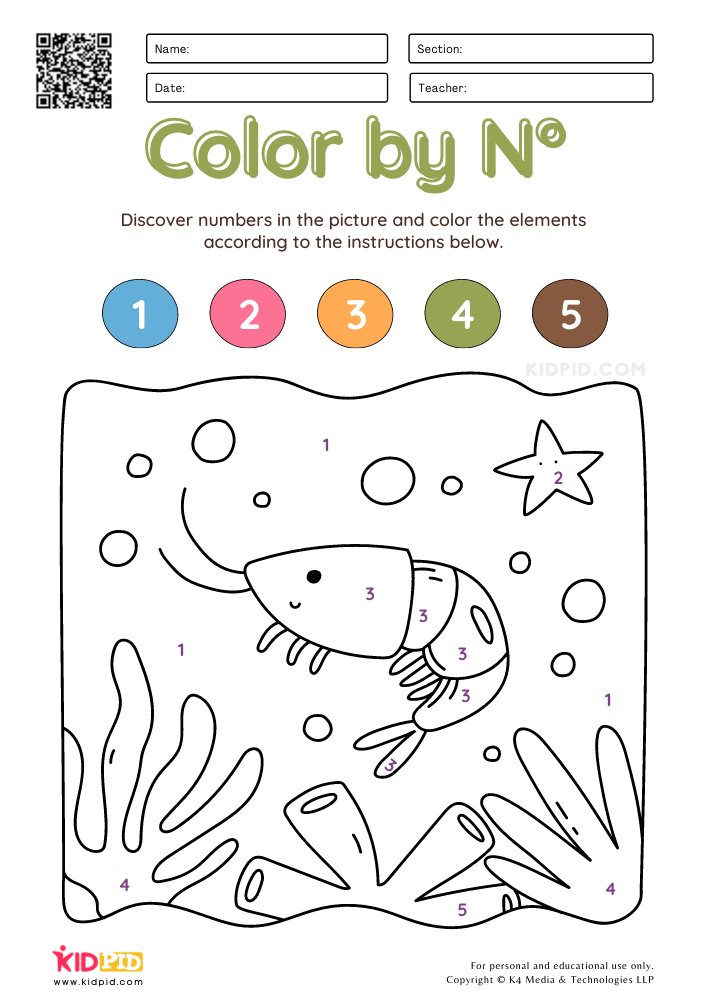 WORKSHEET 1 Color by Number Free Printable Worksheets for Kids