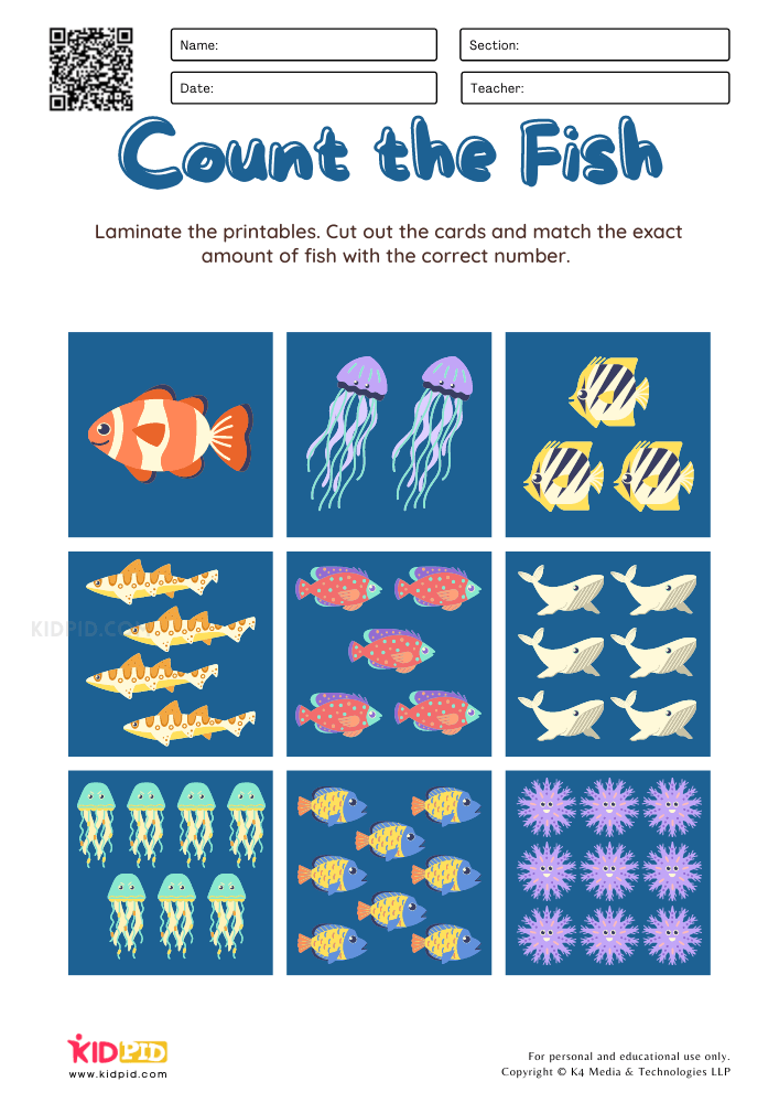 Match the Fish Printable Worksheets for Preschool