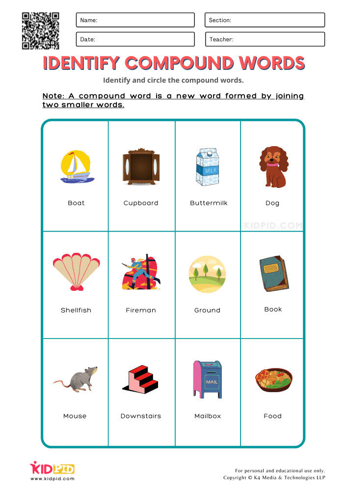 WORKSHEET 1 Identify Compound Words Printable Worksheets for Grade 1