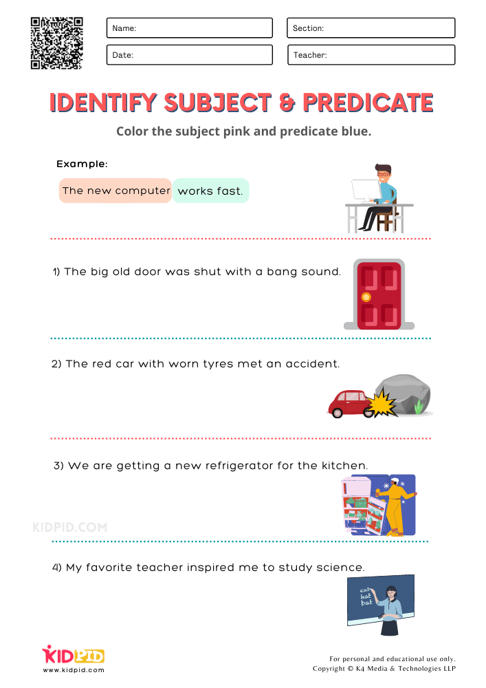 Identify Subject and Predicate Free Printable Worksheets for Grade 2