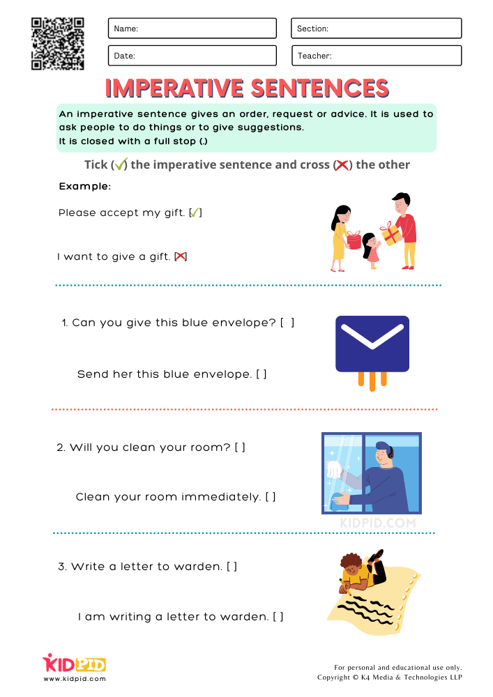 Imperative Sentence Free Printable Worksheets for Grade 1
