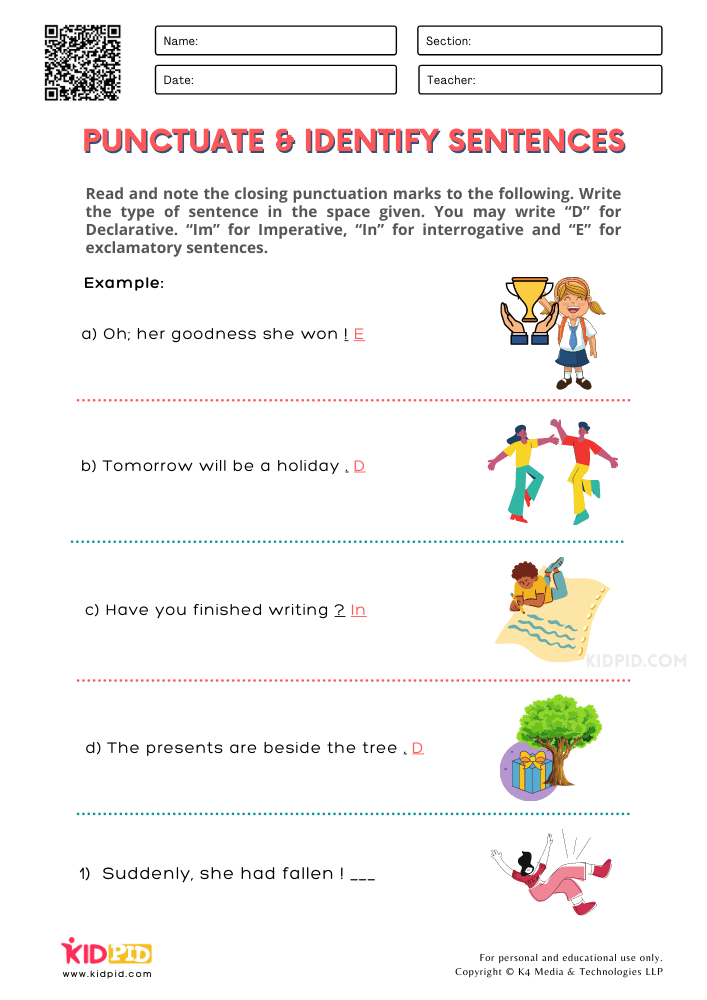 Punctuate &amp; Identify Sentences Free Printable Worksheets for Grade 2