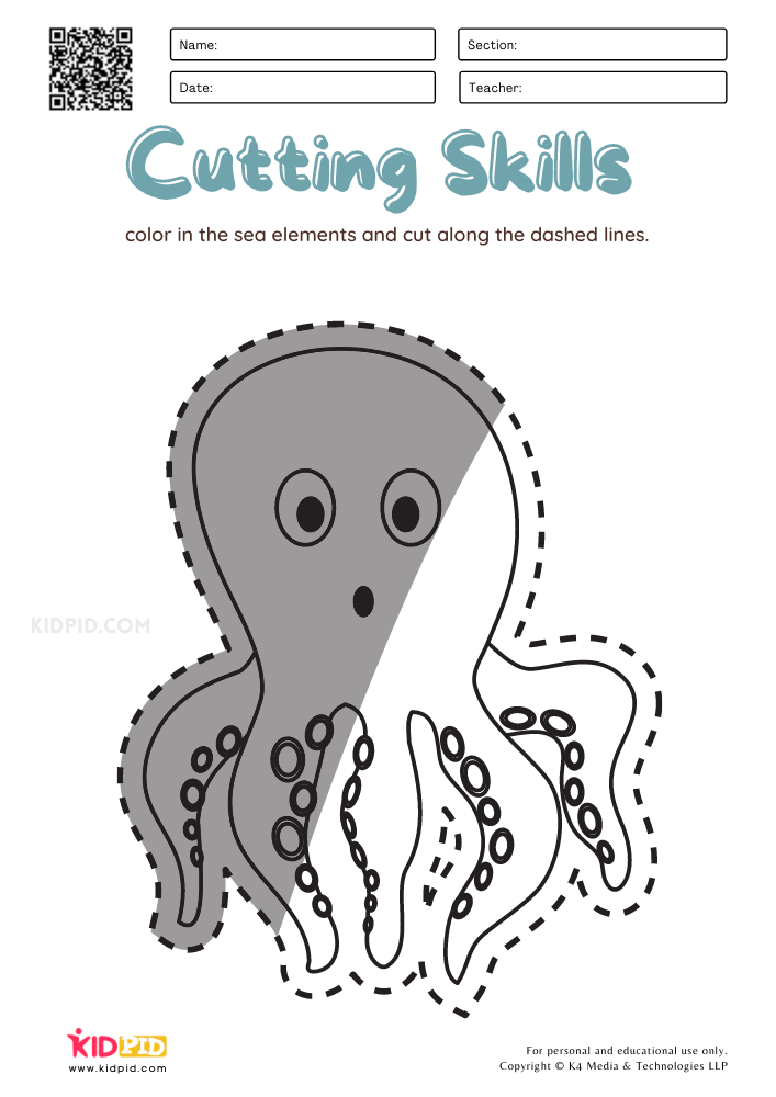 Sea Elements Cutting Skills Printable Worksheets for Kids