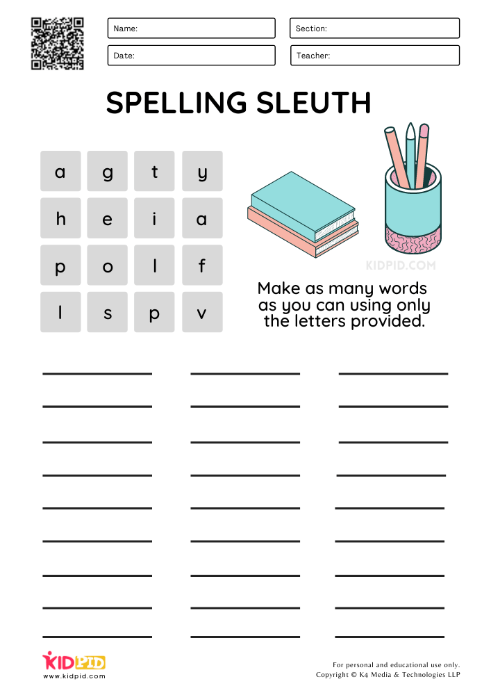 Sleuth Spelling Activity Printable Worksheets