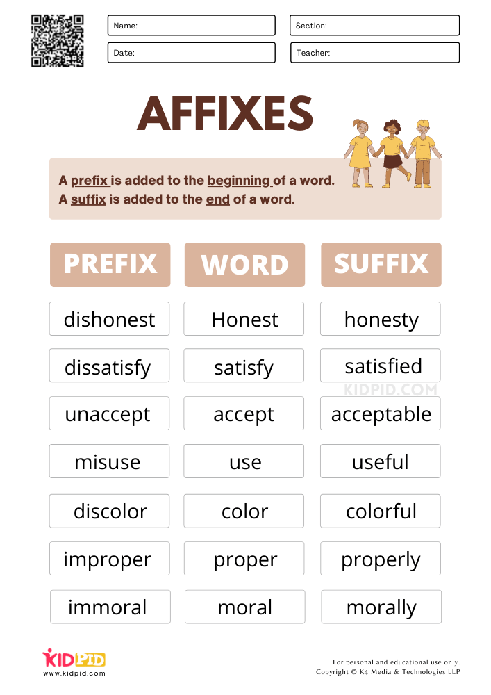 Affixes Spelling Activity Printable Worksheets