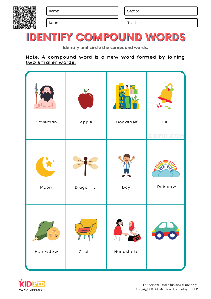 WORKSHEET 10 Identify Compound Words Printable Worksheets for Grade 1