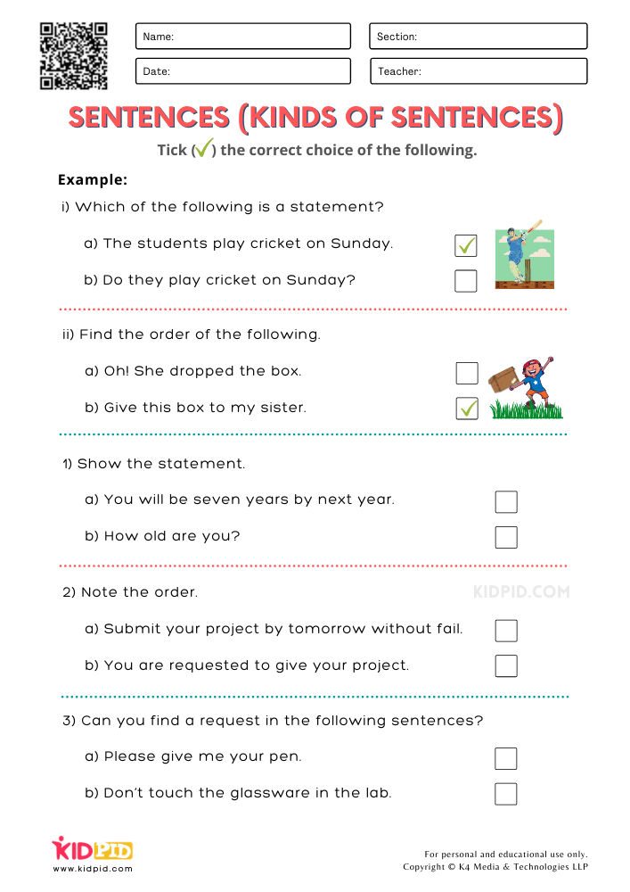 WORKSHEET 10 Kinds of Sentences Free Printable Worksheets for Grade 2