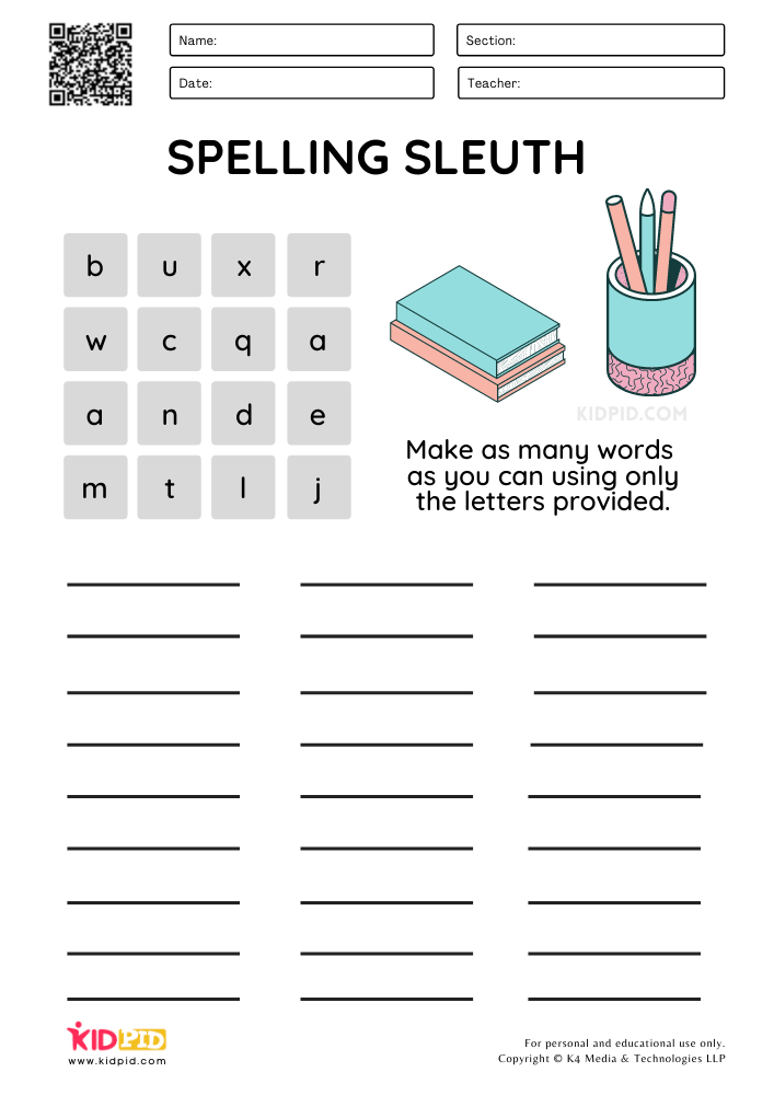 Sleuth Spelling Activity Printable Worksheets