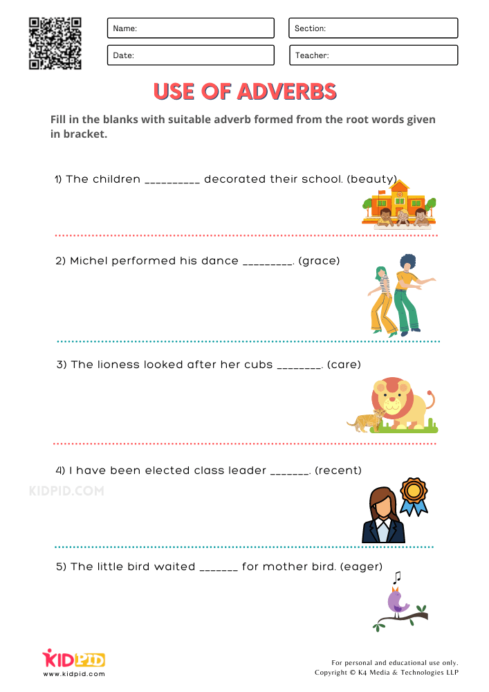WORKSHEET 10 Use of Adverbs Free Printable Worksheets for Grade 1