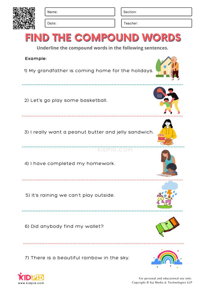 WORKSHEET 12 Identify Compound Words Printable Worksheets for Grade 1