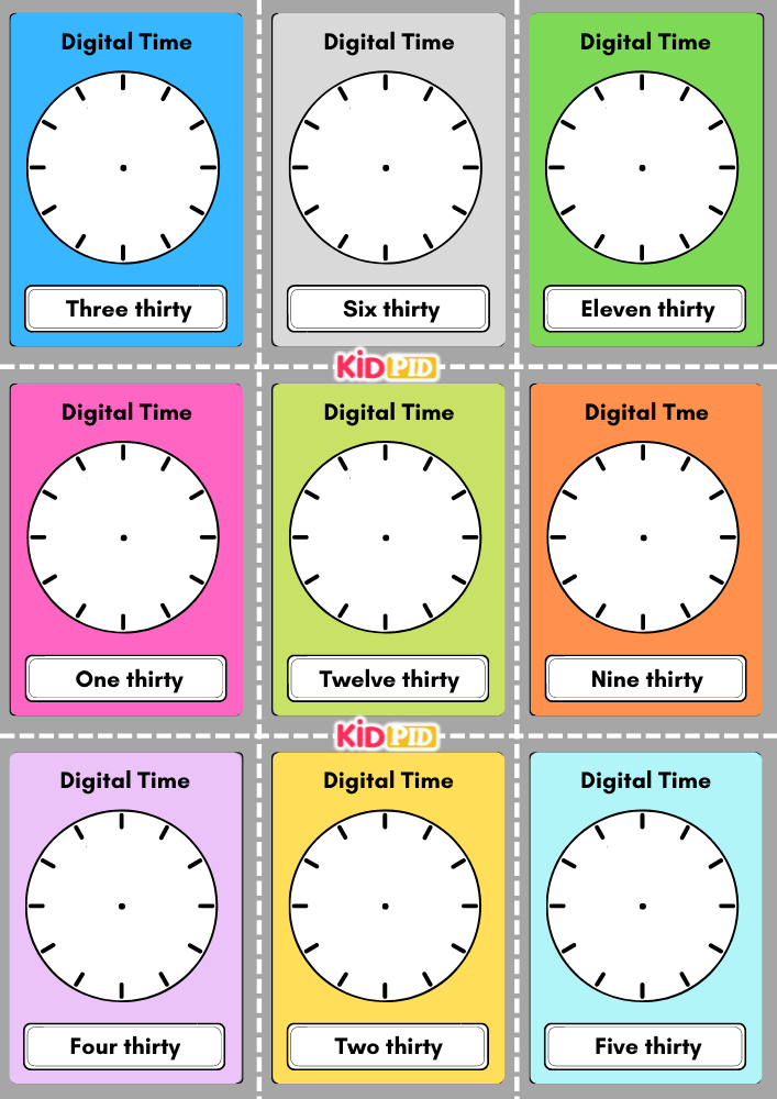 Blank Clock DIY Face Matching Flashcards O'Clock and Half Past