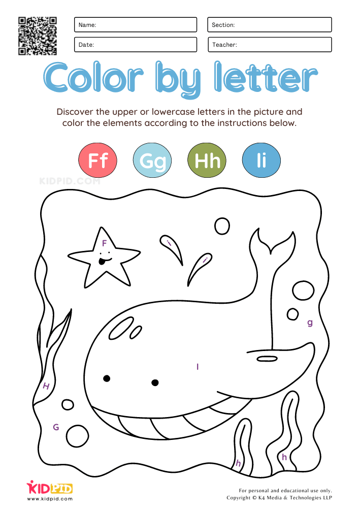 WORKSHEET 2 Color by Letter Free Printable Worksheets for Kids