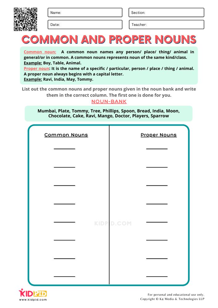 Common And Proper Nouns Printable Worksheets For Grade 2 Kidpid
