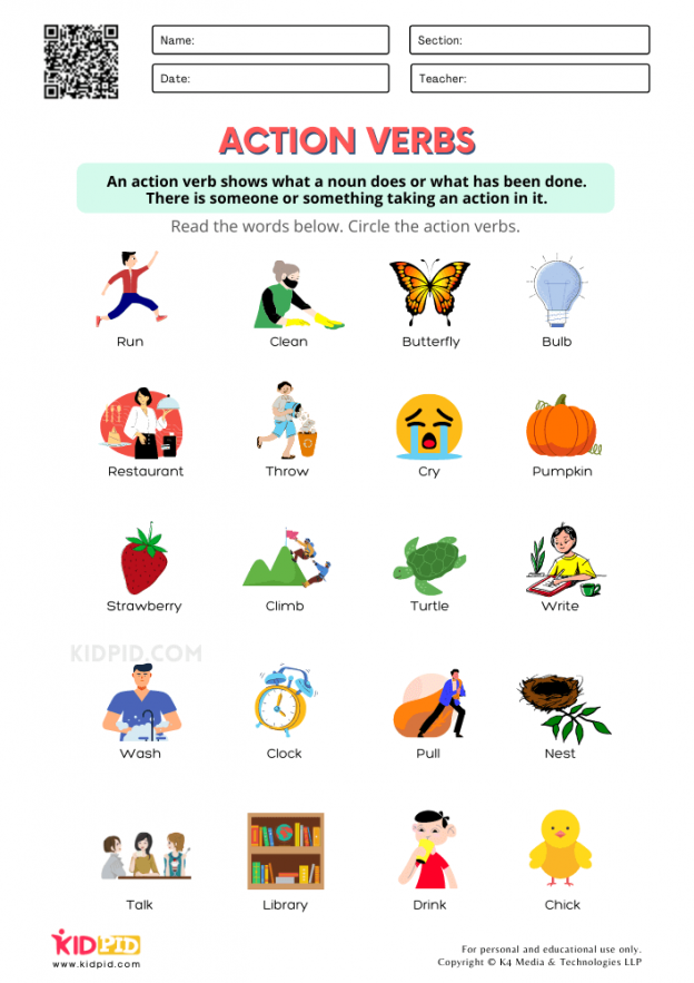 Action Verbs Worksheets for 1 Grade Action or linking verbs worksheet