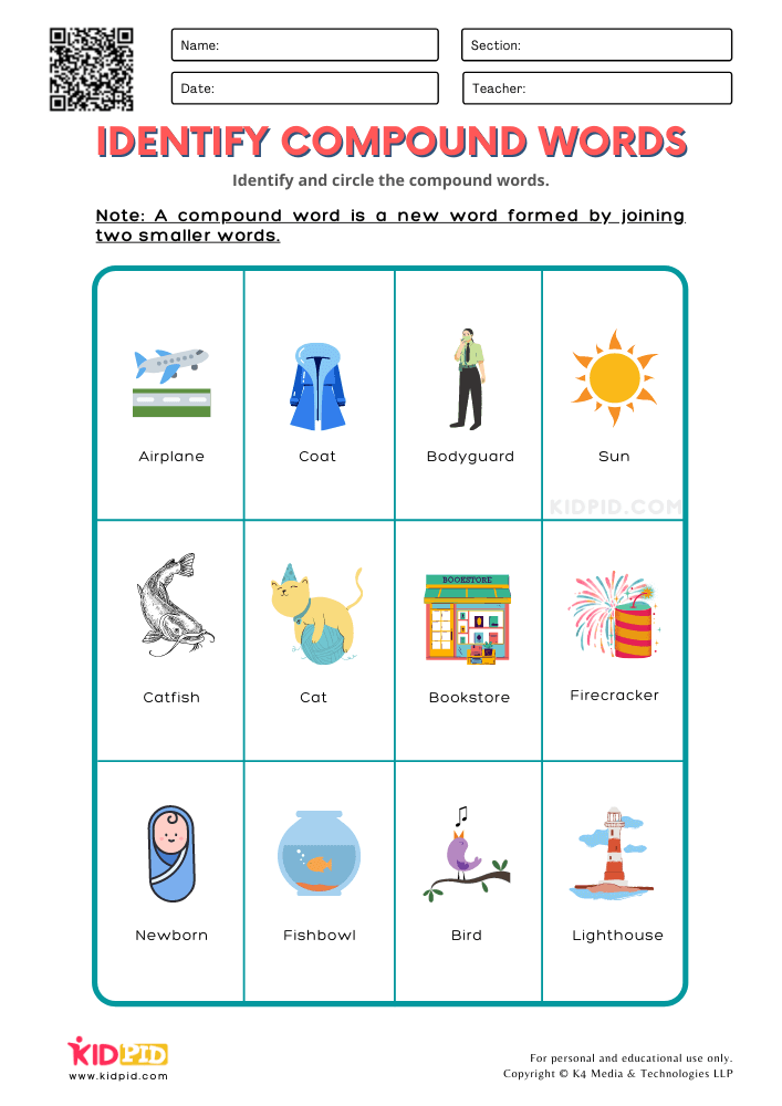 WORKSHEET 2 Identify Compound Words Printable Worksheets for Grade 1