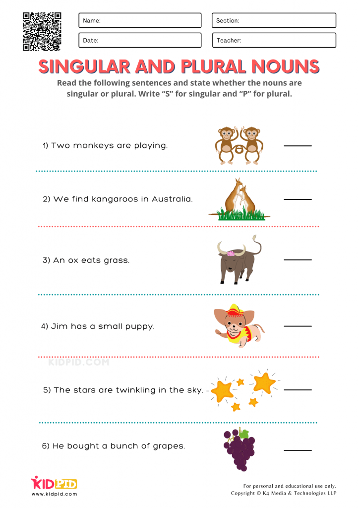 Identify Singular And Plural Nouns Printable Worksheets For Grade 1 Kidpid