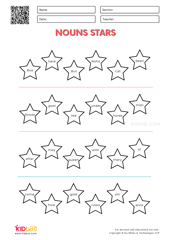 WORKSHEET 2 Nouns Stars Printable Worksheets for Grade 2